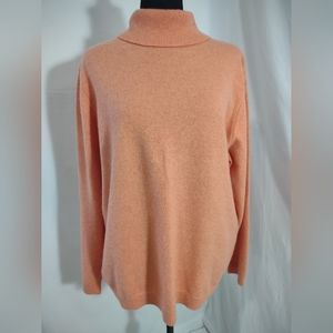 LANDS' END Women's Melon Orange 100% Cashmere Turtle Neck Sweater Size XL